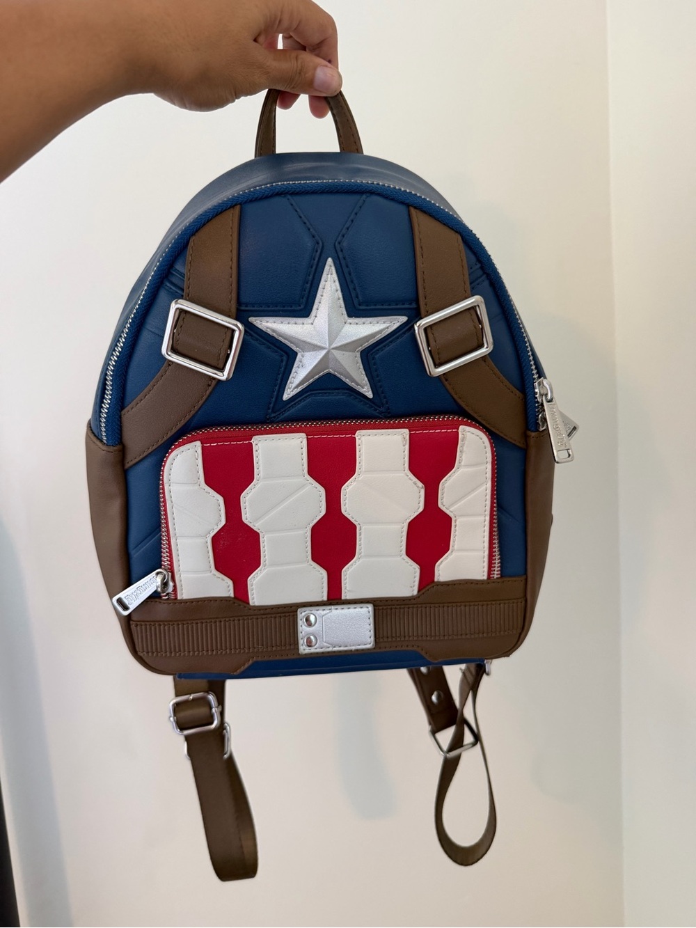 Captain America Themed Loungefly Backpack - Blue, Red, White, Brown